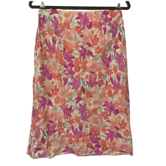 LOFT LIKE NEW 100% linen bright floral print midi career skirt w/ side zip 6 - Picture 1 of 5